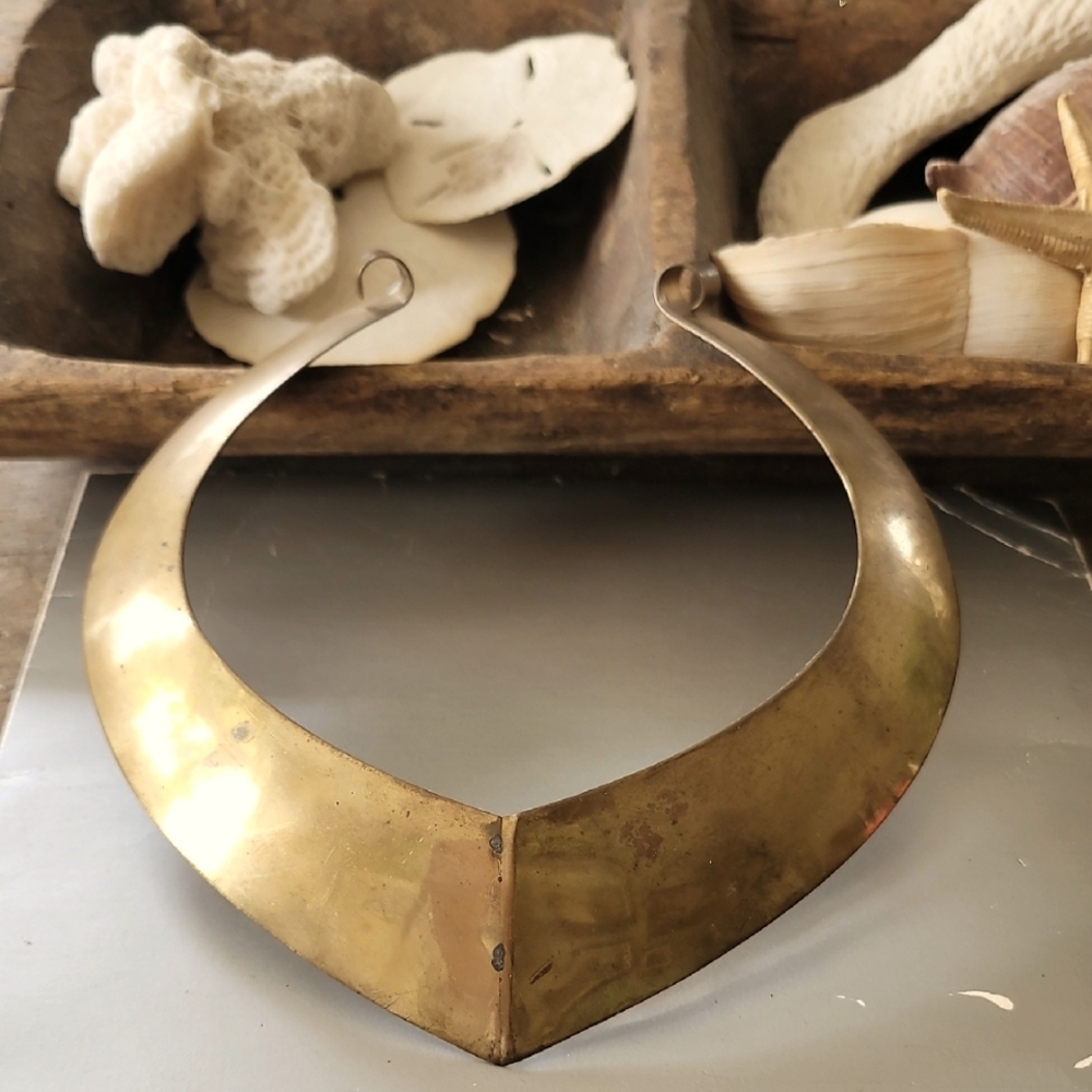 Vintage Brass Minimalist Gold Hammered Necklace